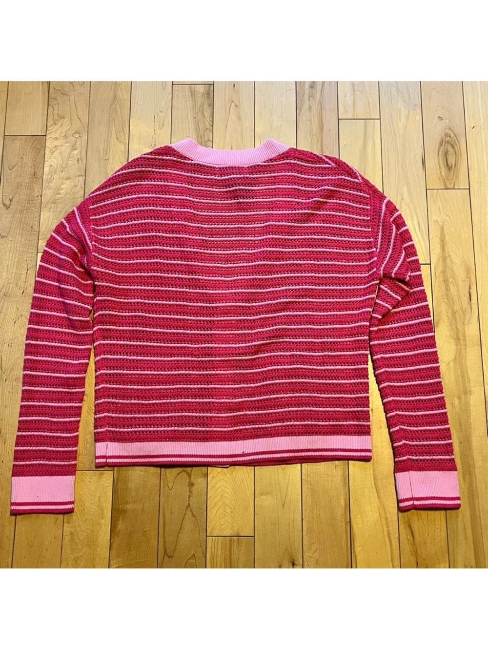Beach Riot Gene Open Knit Cotton Cardigan Pink Striped size large - Picture 6 of 8
